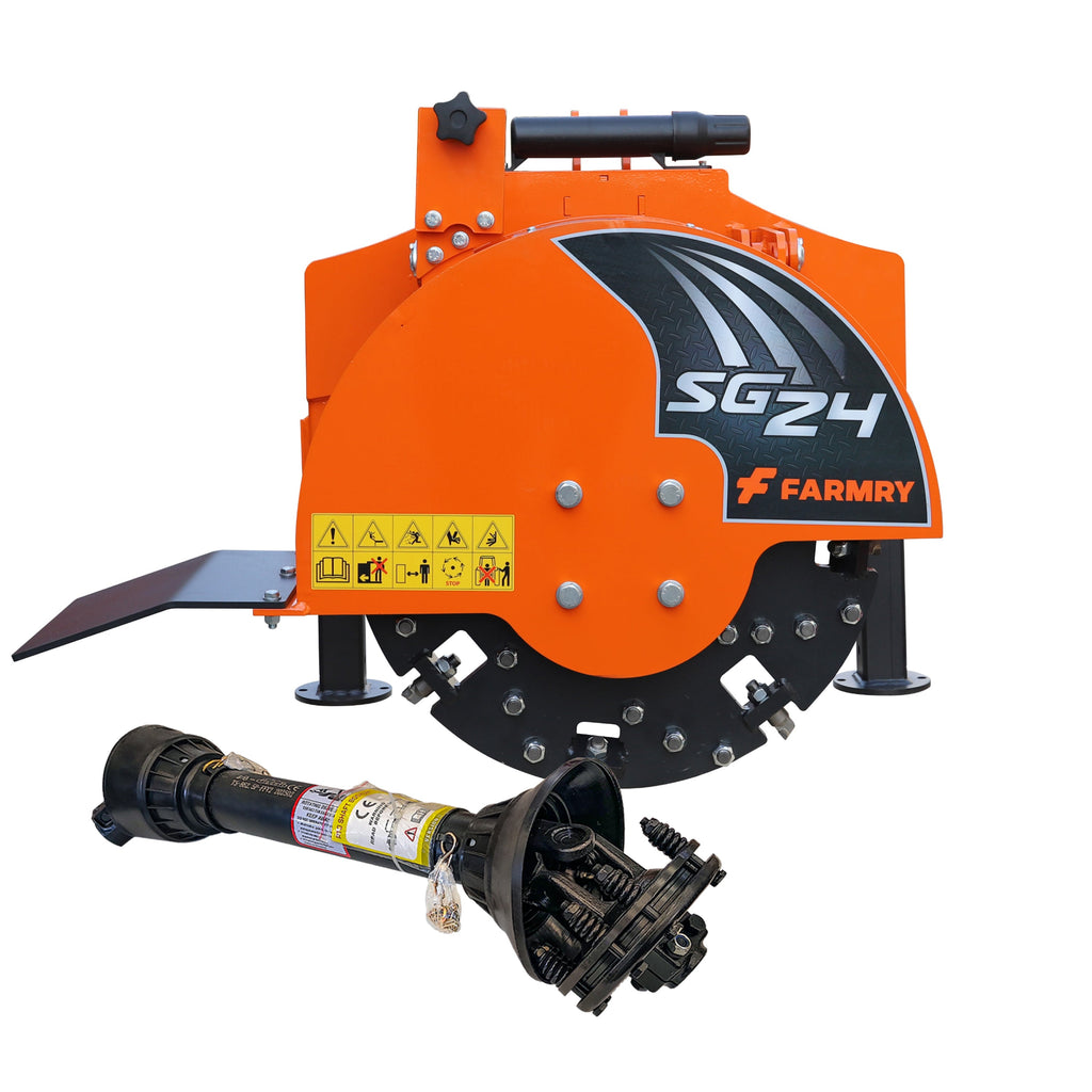 Farmry Category 1, 3-Point PTO Stump Grinder Works Great, 34 Carbide Teeth, for 15-45 HP Tractors (Slip Clutch & PTO Shaft Included), SG24 Stump Grinder